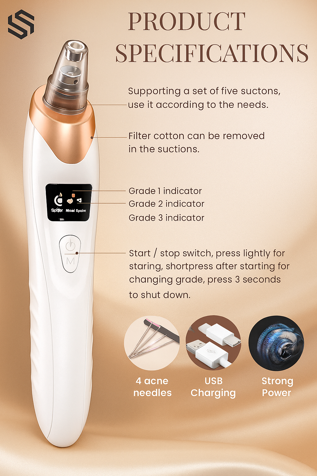 Electric Blackhead Remover, Vacuum Acne Cleaner, Black Spots Removal